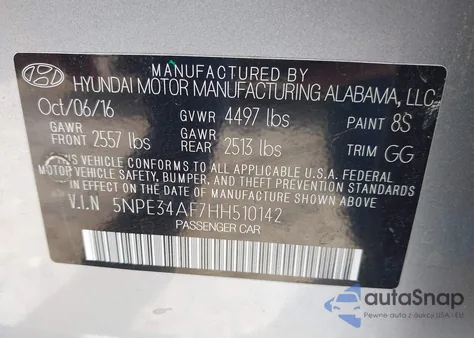 2017 Hyundai Sonata Sport z USA, uszkodzony, nr VIN 5NPE34AF7HH510142